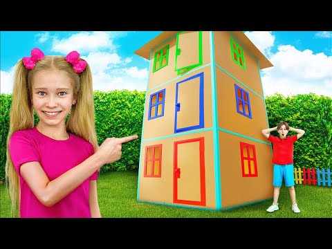 Arina in Giant Cardboard House Challenge kids adventure