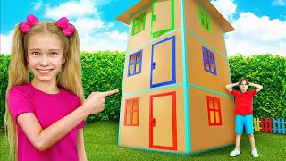 Arina in Giant Cardboard House Challenge kids adventure