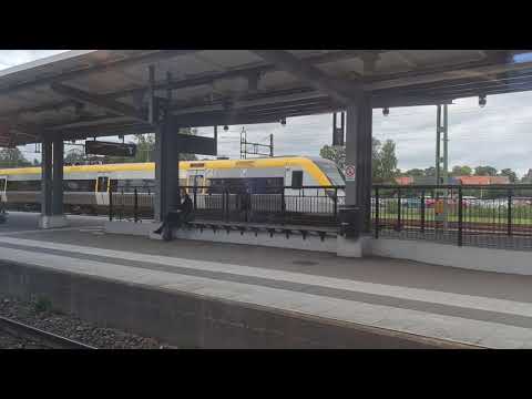 Train stopping at Trollhättan station. Trollhättan - Sweden