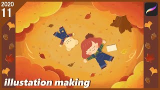 【Procreate】主線なしイラストメイキング✨ほっこり秋の紅葉【スマホ用カレンダー】#およよちゃん