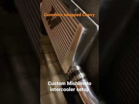 Custom Mishimoto intercooler setup on the cummins 12v swapped Chevy