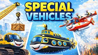 Special Vehicles Song for Kids | Ambulance, Fire Truck, Tractor & More | Learning Songs 🚁🚢