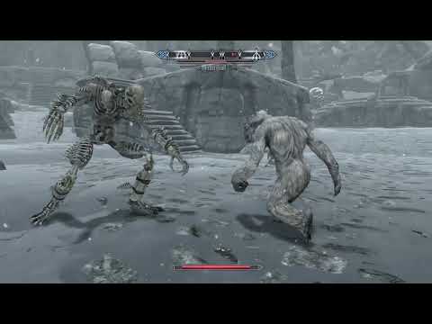 Skyrim_ Bone Colossus vs 3 Frost Trolls