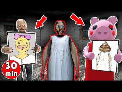 Granny vs Piggy vs Grandpa - Drawing Challenge - funny horror animation (30 mins of fun)