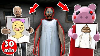 Granny vs Piggy vs Grandpa - Drawing Challenge - funny horror animation (30 mins of fun)