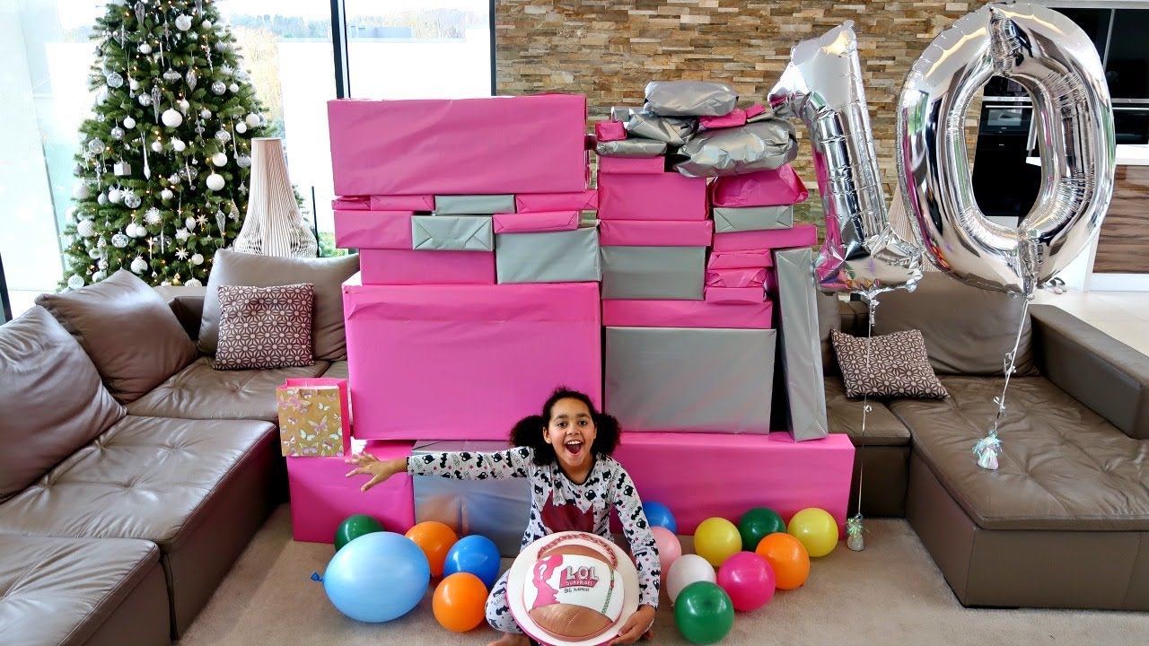 Tiana's 10th Birthday Party Opening Presents! Giant LOL Surprise Birthday Cake