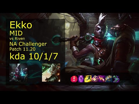 Ekko Mid vs Riven - NA Challenger 10/1/7 Patch 11.20 Gameplay