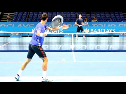 Novak Djokovic Training Court Level View - ATP Tour Finals Practice at O2 Arena London