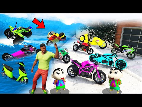 GTA 5 : Shinchan , Pinchan & Franklin Collecting Rare Bikes In Tsunami In GTA 5 ! (GTA 5 Mods)
