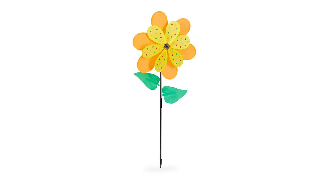 relaxdays Girouette Fleur à pois jaune/orange