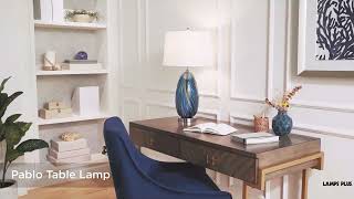 1_Watch A Video About the Possini Euro Pablo Modern Blue Art Glass Table Lamp