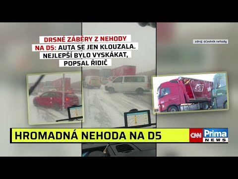 Drsné záběry z nehody na D5: Auta se jen klouzala. Nejlepší bylo vyskákat, popsal řidič