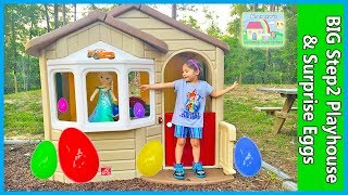 MEGA GIANT SURPRISE BOX STEP2 Playhouse + Egg Hunt for Huge Surprise Eggs Opening Toys Frozen Elsa