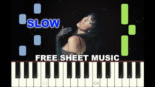 SLOW piano tutorial "LEVITATING" by Dua Lipa, free sheet music (pdf)