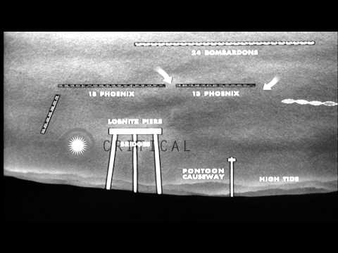 A diagram shows the formation of an artificial harbor constructed by the Seabees ...HD Stock Footage