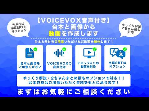 台本と画像からVOICEVOX動画を作成します 低価格のテンプレート制作｜台本作成・字幕もオプション