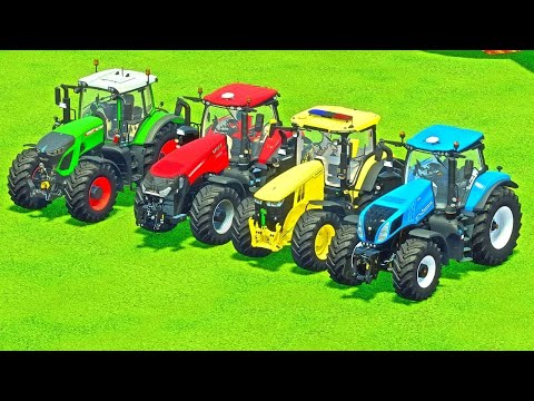 JOHN DEERE  vs CASE vs  NEW HOLLAND vs LANDINI COLORED TRACTORS PARKOUR - Farming Simulator 22