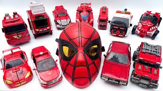 Various SPIDER CAR, SPIDERMAN CARS TRANSFORMERS TRANSFERRING FIAT MINI BUSES: RED TRAIN TOBOT CRANE!