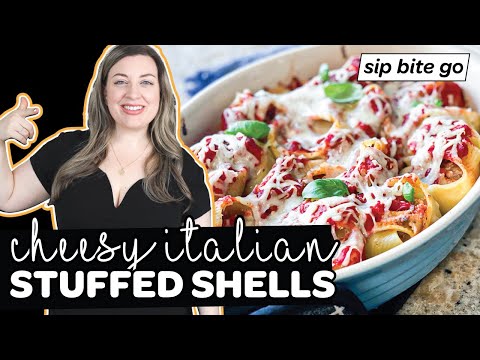 Cheesy Italian STUFFED SHELLS with ground beef filling
