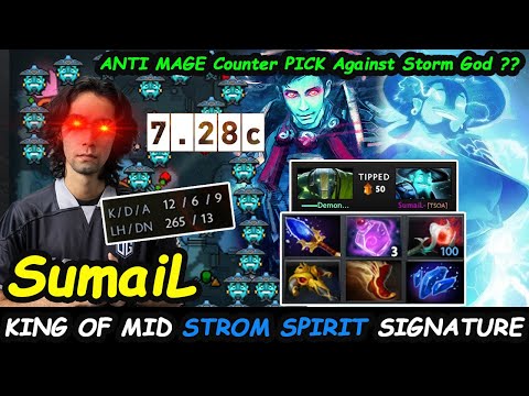 SumaiL King of Mid Signature Hero Strom Spirit vs Anti Mage Counter Pick Dota 2 pro Gameplay 7.28c