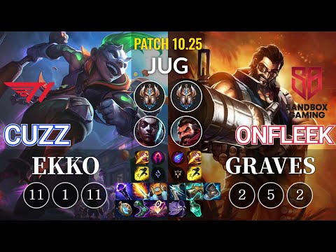 T1 Cuzz Ekko vs SB OnFleek Graves Jungle - KR Patch 10.25