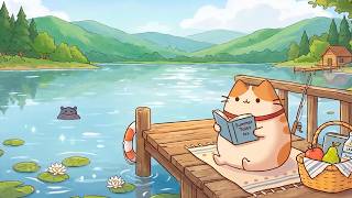 Peaceful Lake Dock with Mochi 🌿 Chill Lofi Beats for Study & Reading 📖 Stay Productive