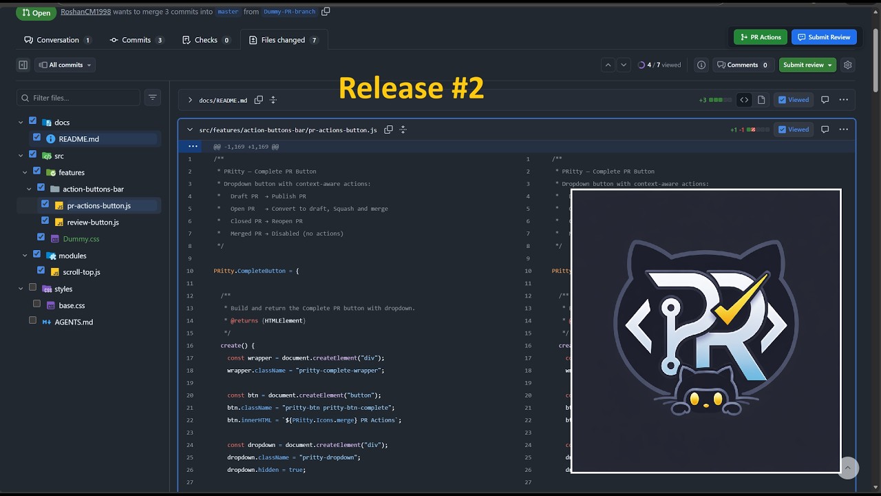 Chrom Extension PRitty: Enhanced GitHub PR UI & Quick Actions = Release 2