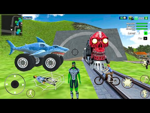 Rope Frog Ninja Hero Strange Gangster - Real Shark Monster Truck at Train Station - Android Gameplay