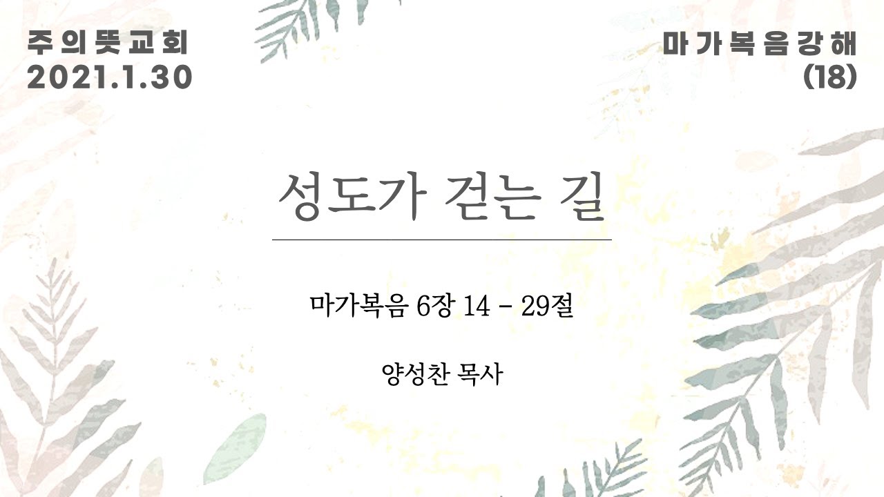 마가복음 강해(18), 성도가 걷는 길 , 마가복음 6장 14 - 29절, 양성찬 목사, 주의뜻교회 영상 썸네일