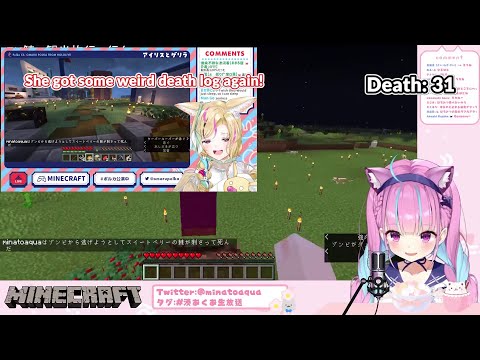 Aqua playing Minecraft, but just dying + Polka and Irys reaction  【Hololive/ENG Sub】