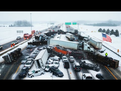Chaos in Illinois & Iowa! Powerful Winter Storm Triggers Massive Highway Pileups on I-80 and I-55