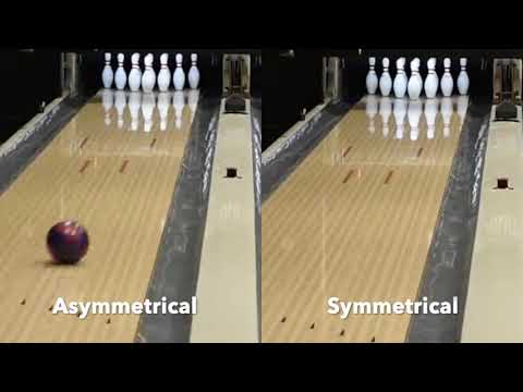 Asymmetrical vs Symmetrical layouts on the same bowling ball showing performance difference