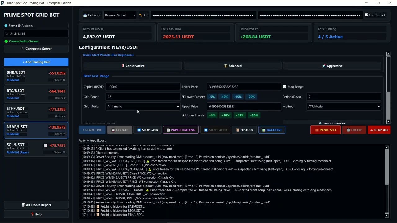Prime Spot Grid Trading Bot – Demo