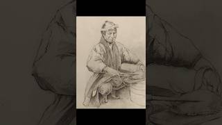 25分スケッチ ｢魚を捌く日本人｣  パブリックドメインSuzuki Shin'ichi (Japanese Man Preparing a Fish) #お絵描き