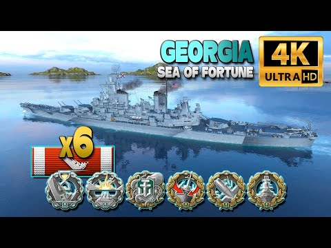 Battleship Georgia on map Sea of Fortune, 286k damage - World of Warships