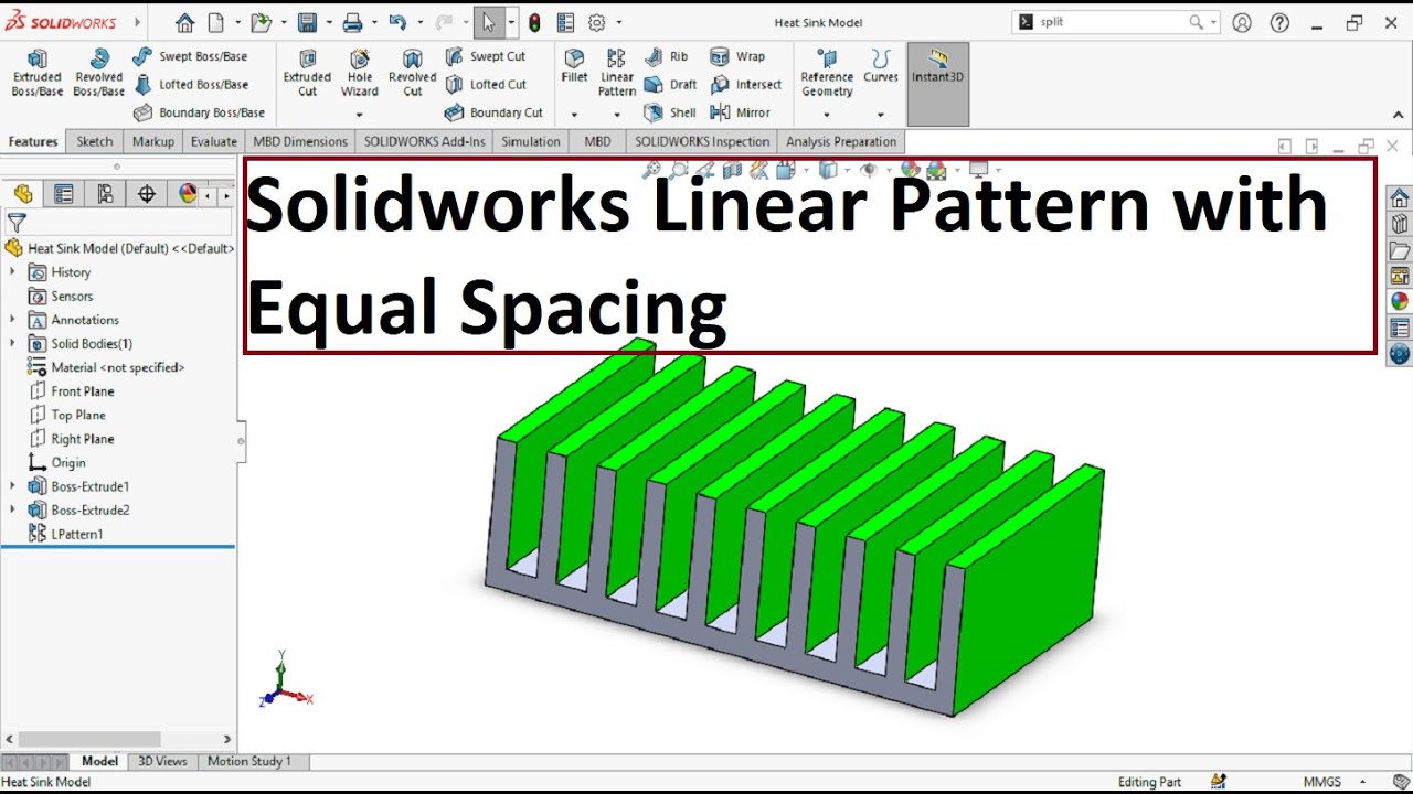 How to Use Linear Pattern in SolidWorks with Equal Spacing | Beginner Tutorial 2025