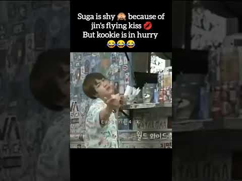 Yoongi feeling shy because of Jin's flying kiss😂#bts#suga#jin#yoongi#shorts