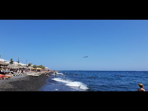 Black Sand Beach, Kamari Beach in Santorini , Greece