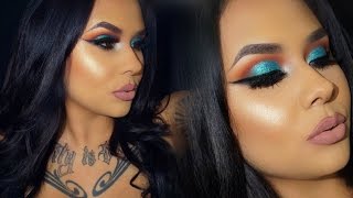 Teal Blue Peacock Inspired Makeup Tutorial Ft. Makeup Addiction Flaming Love Palette