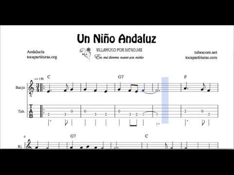 Un Niño Andaluz Partitura y Tablatura de Banjo Punteo Tab Villancico