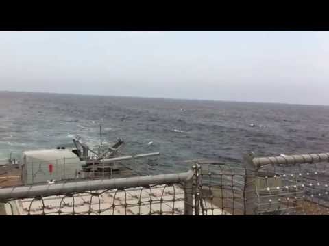 US Navy 5inch gun kicks bird off the ship