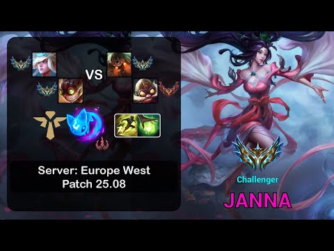 Janna Support + Ziggs vs Nautilus + Corki - EUW Challenger - Patch 25.08