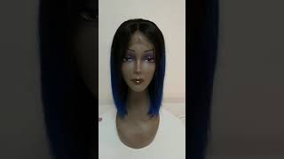 human hair lace front blue bob wig