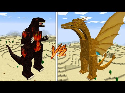 Burning Godzilla Vs. King Ghidorah in Minecraft