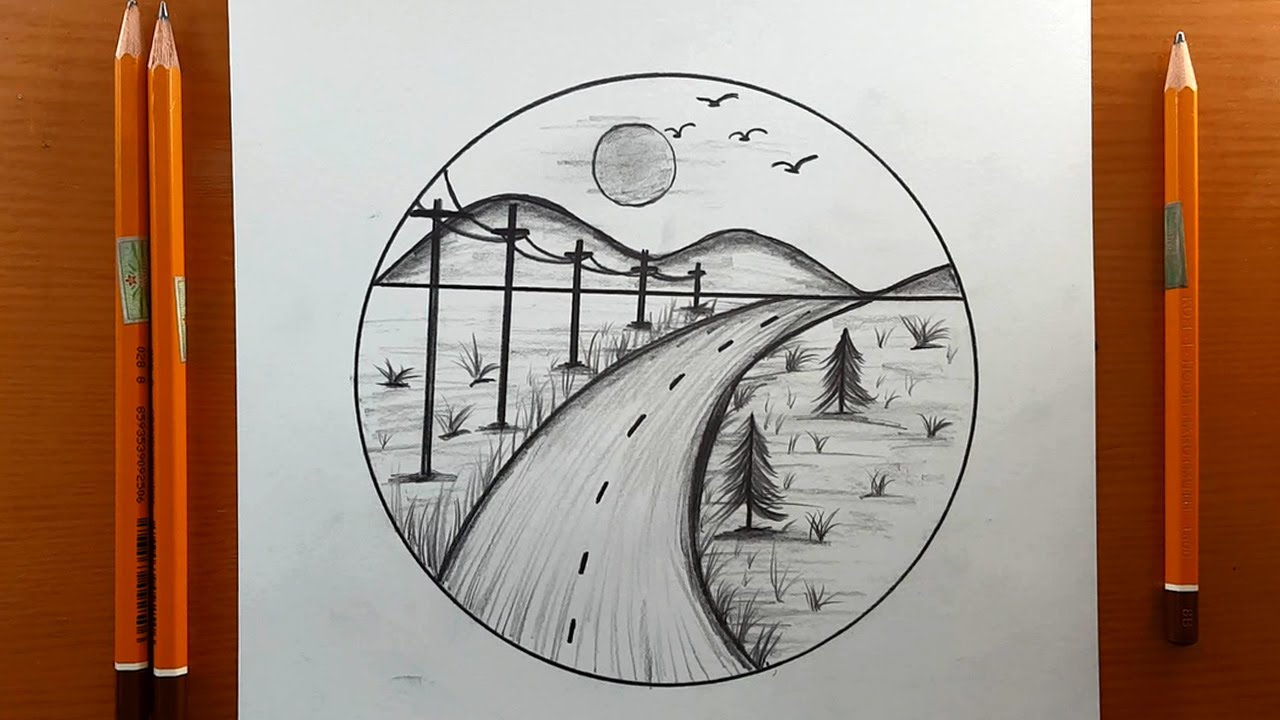 Disegni facile | Disegno di paesaggi in cerchio - Come realizzare facili disegni a matita