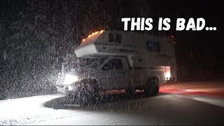 Should Have STOPPED! Driving My Truck Camper Through A BLIZZARD To Chase Powder.