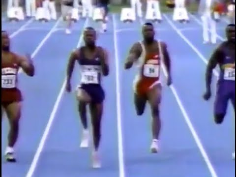R. Steward vs A. Cason vs L. Burrell vs F.Fredericks vs M.Marsh 100m NCAA Final Provo, UT 1989.