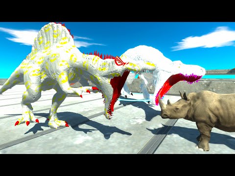 ALBINO T-REX & ALBINO SPINOSAURUS DEATH CLIMB - Animal Revolt Battle Simulator ARBS