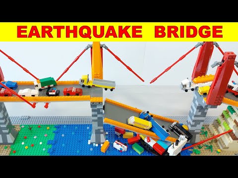 LEGO EARTHQUAKE Realistic BRIDGE COLLAPSE, Micro CARS, TRUCK and SHIP - Tear down