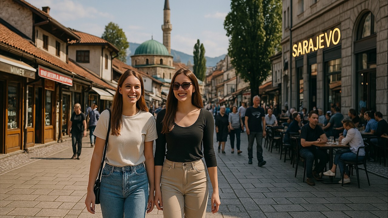 Immersive street-level walking tour through Sarajevo, Bosnia and Herzegovina, showcasing authentic urban landscapes, local architecture, and the vibrant atmosphere of the city's neighborhoods